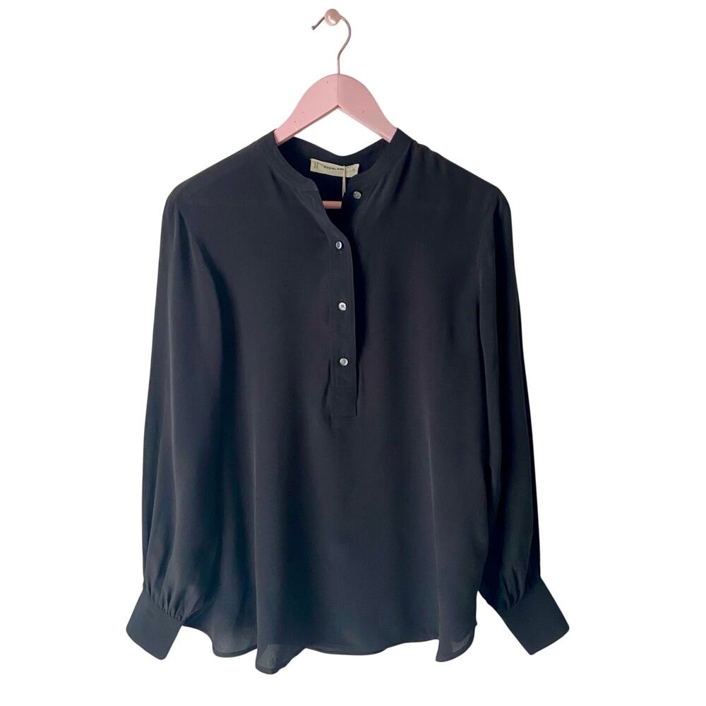 Everlane Black The Henley Shirt in Washable Silk